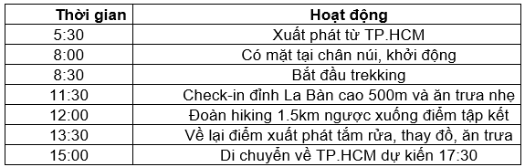Lịch tr&igrave;nh trekking N&uacute;i Dinh