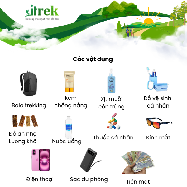 Vật dụng c&aacute; nh&acirc;n quan trọng khi đi trekking B&ugrave; Gia Mập